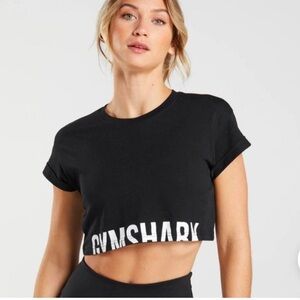 Gymshark Black Cropped Logo Tee with White Print